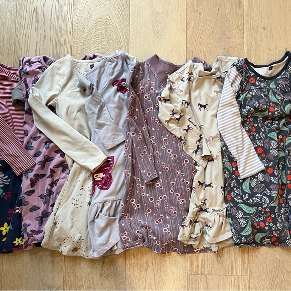 Tea Collection Bundle of SEVEN Girls Long Sleeve Dresses - Purple, Grey - Picture 2 of 9